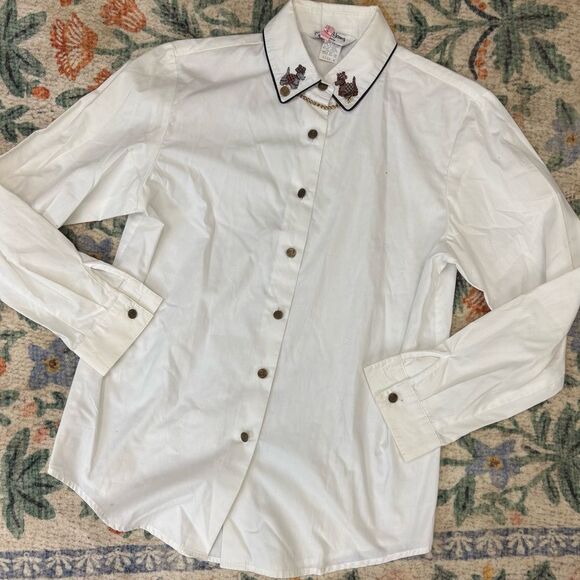 Vintage Sharon Young Westy Scotty Dog Shirt Button Embroidered size 6 - Picture 3 of 10